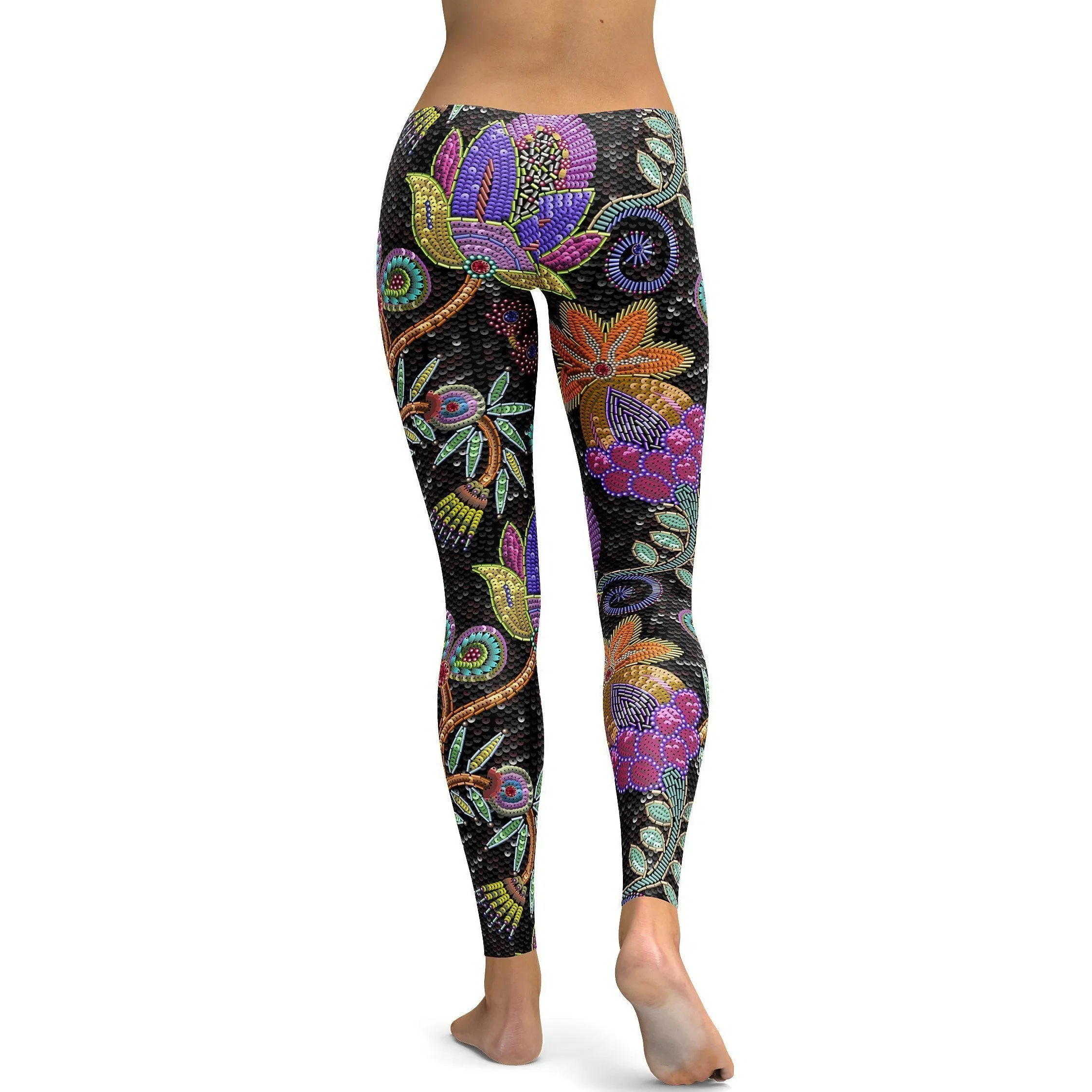 Faux Sequins Flower Leggings