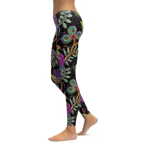 Faux Sequins Flower Leggings