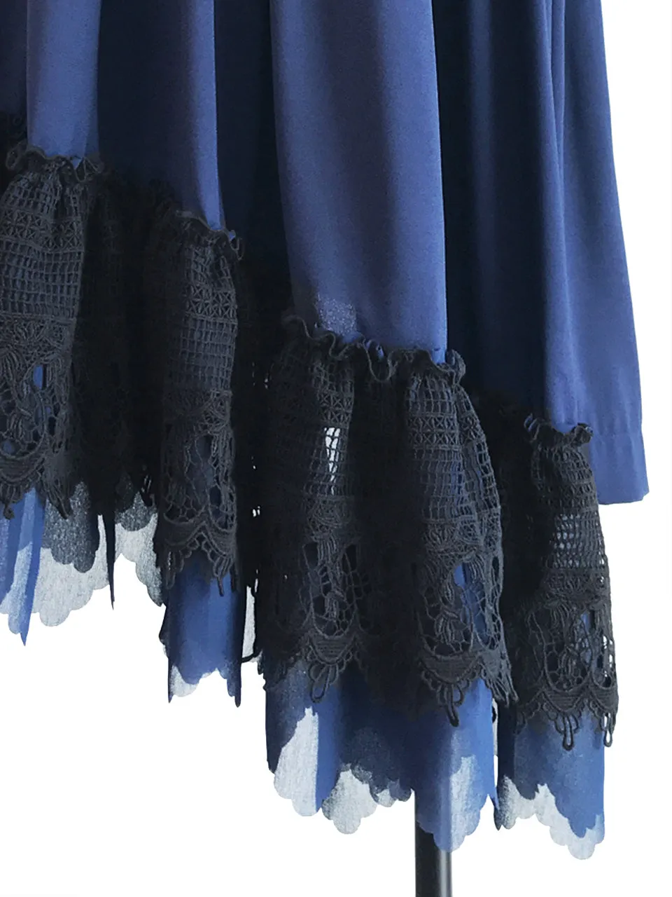 Final Sale! Navy Ruffled Asymmetrical Lace Patch Skirt