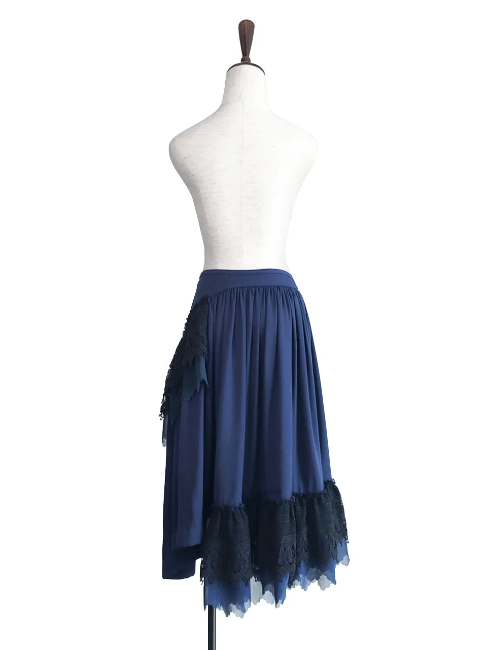 Final Sale! Navy Ruffled Asymmetrical Lace Patch Skirt