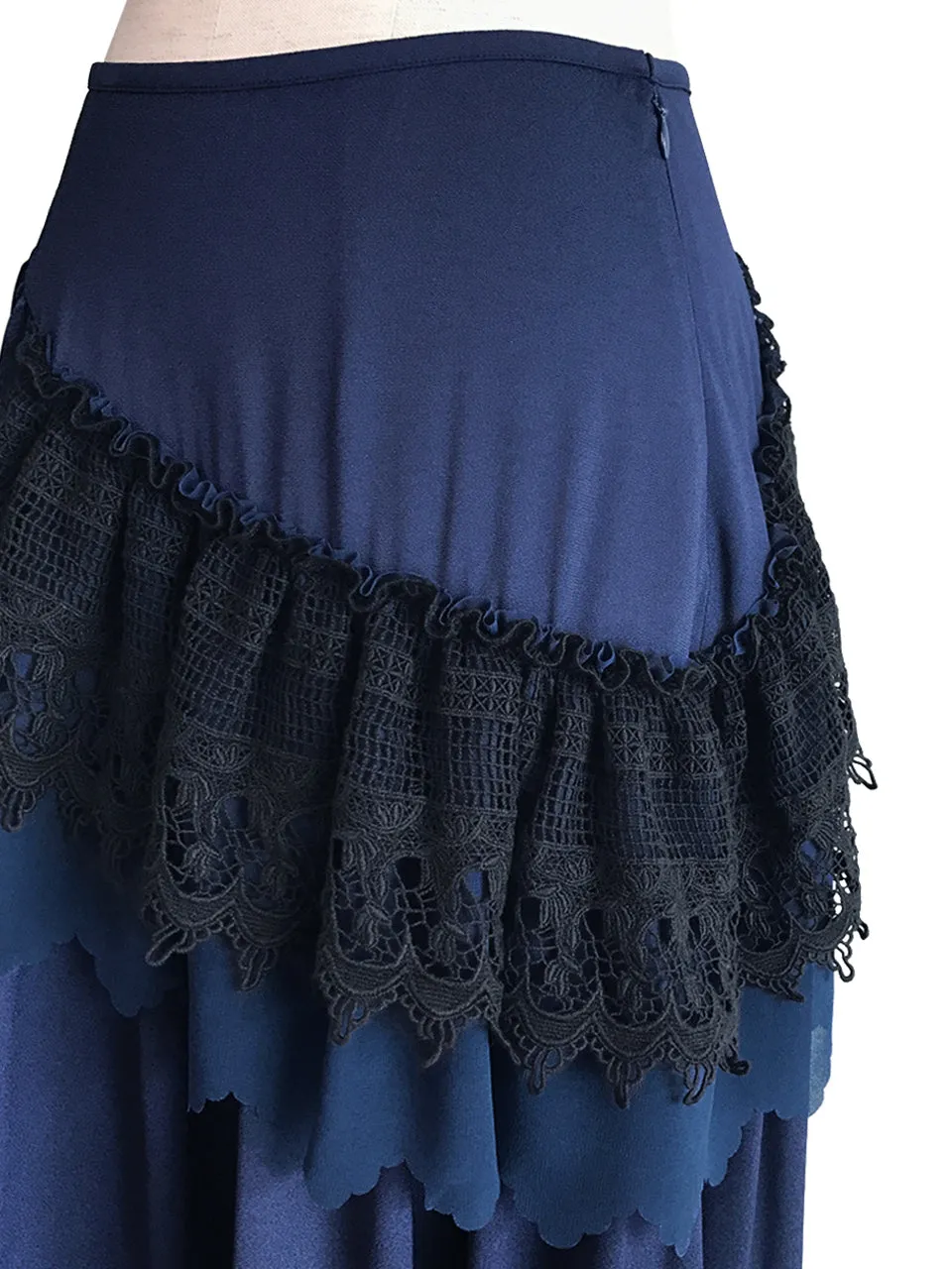 Final Sale! Navy Ruffled Asymmetrical Lace Patch Skirt