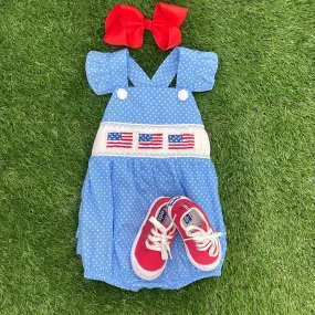 Flag Smocked Romper in polka dots