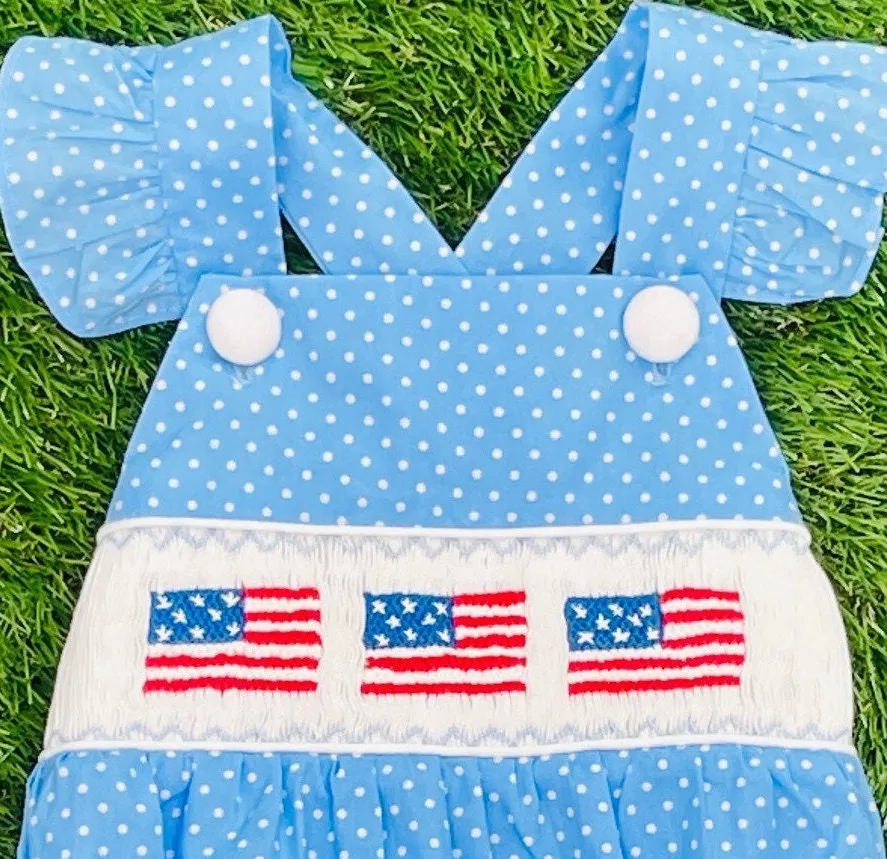 Flag Smocked Romper in polka dots