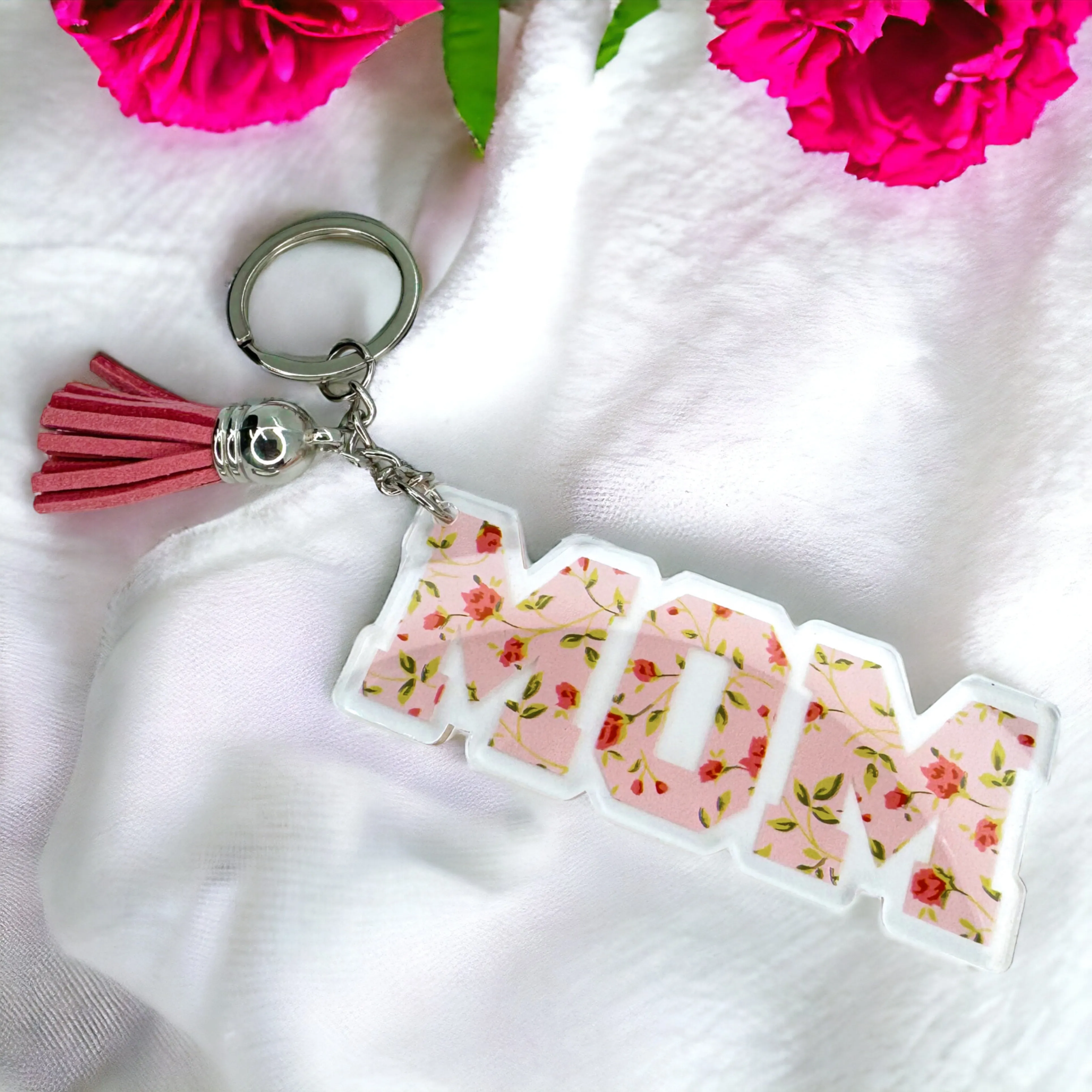 Floral Mom Key Chain - Stainless Steel & Acrylic