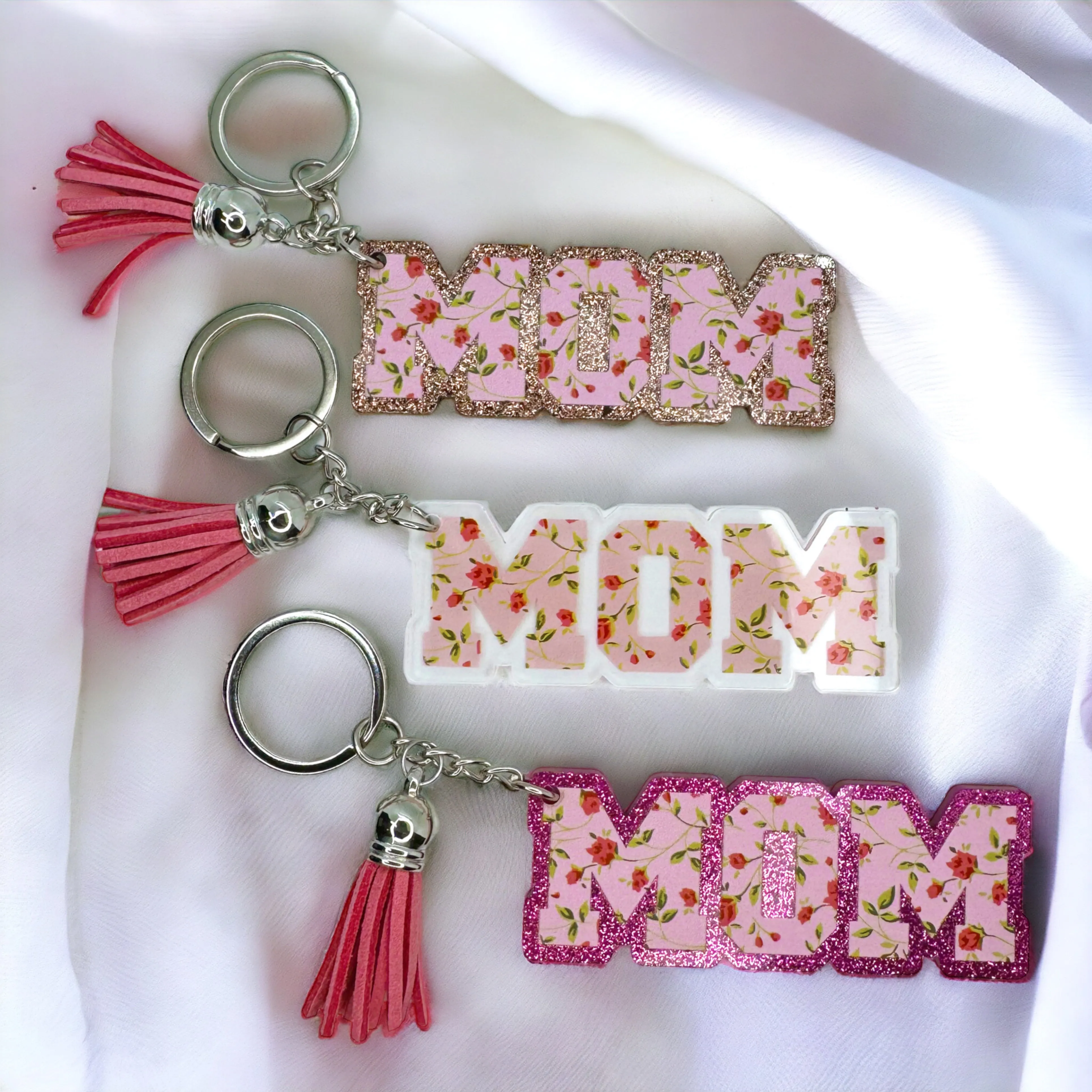 Floral Mom Key Chain - Stainless Steel & Acrylic