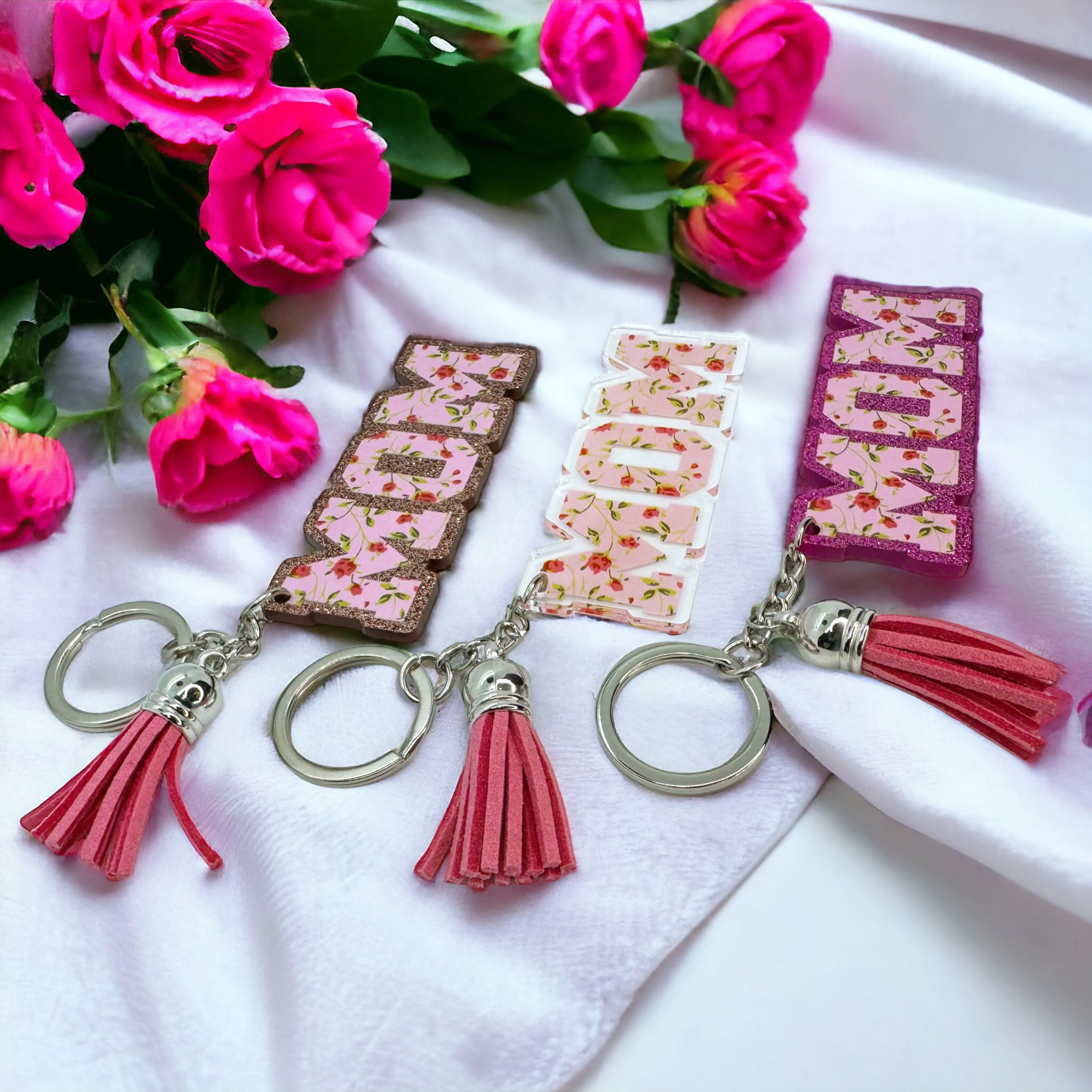 Floral Mom Key Chain - Stainless Steel & Acrylic