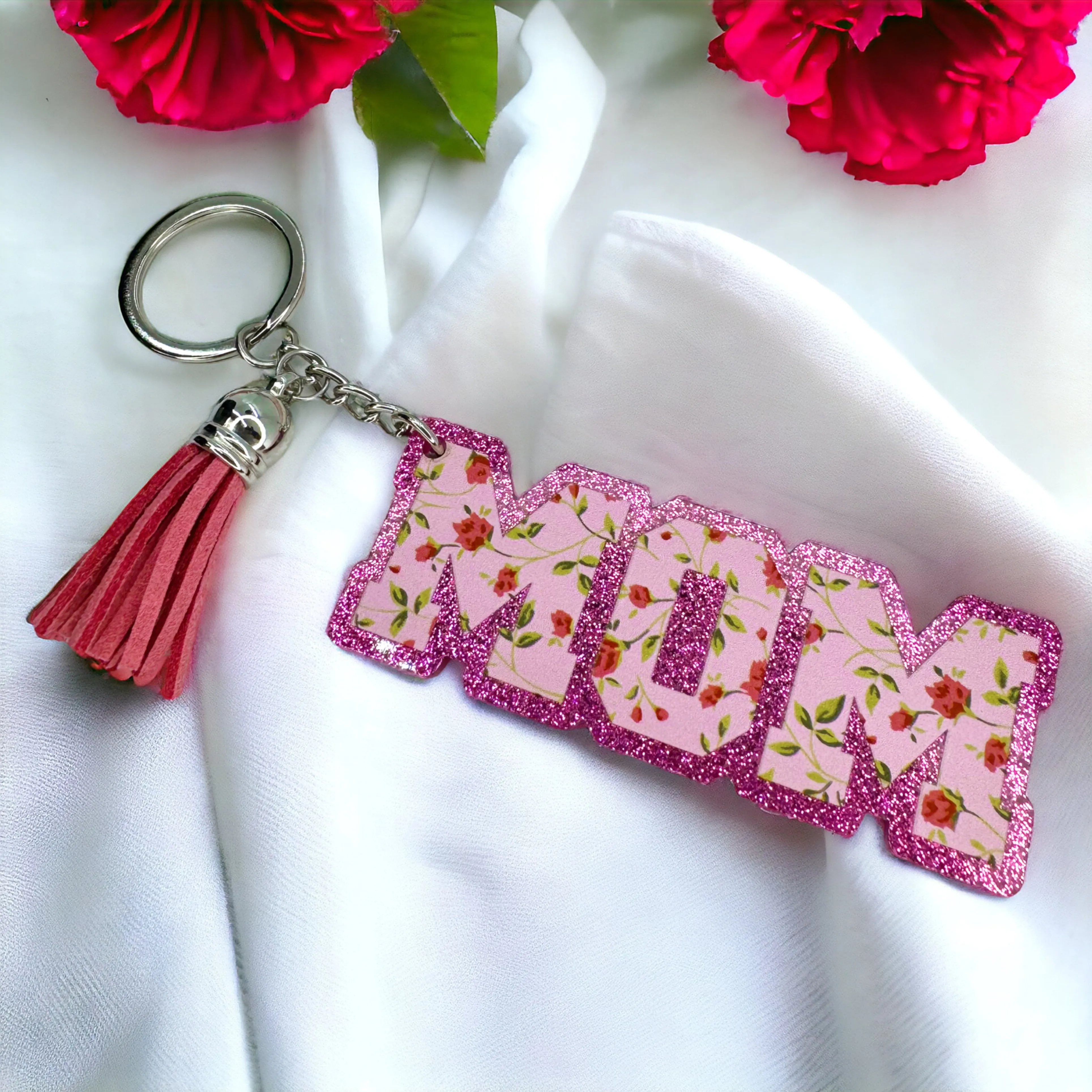 Floral Mom Key Chain - Stainless Steel & Acrylic