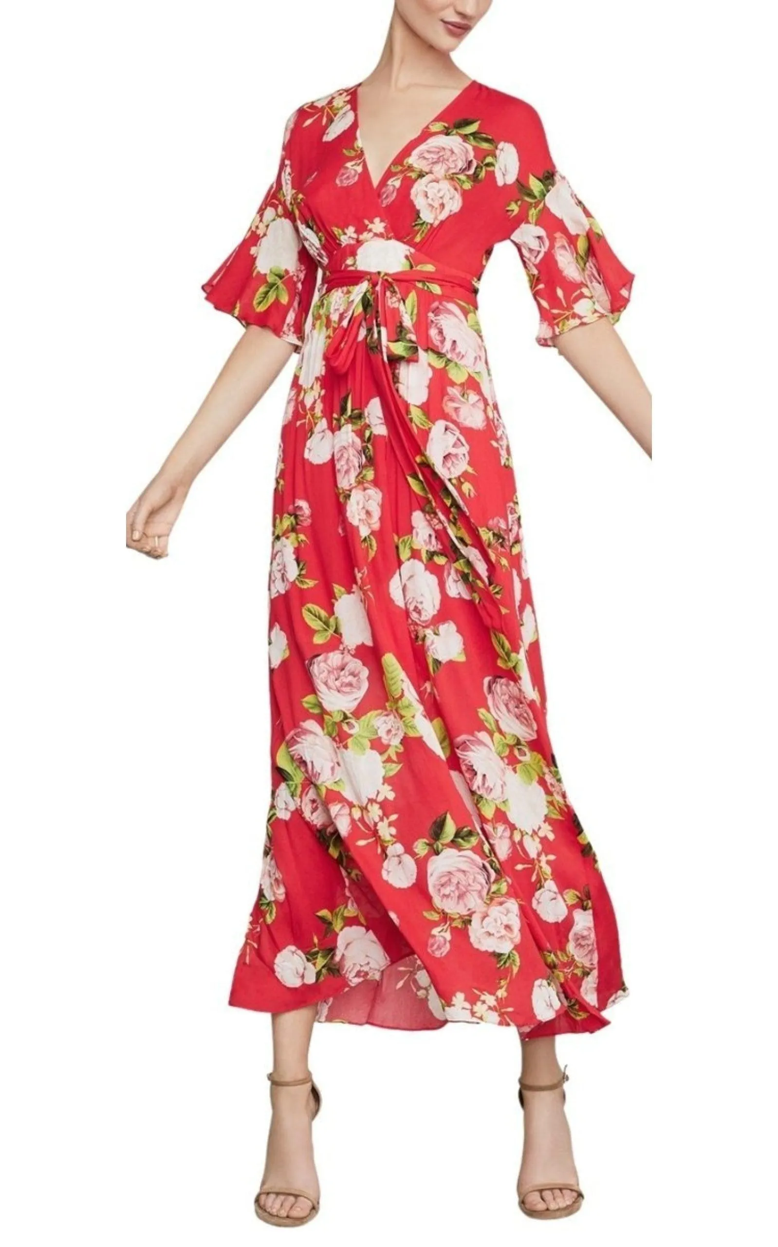 Floral-Print Faux-Wrap Maxi Dress