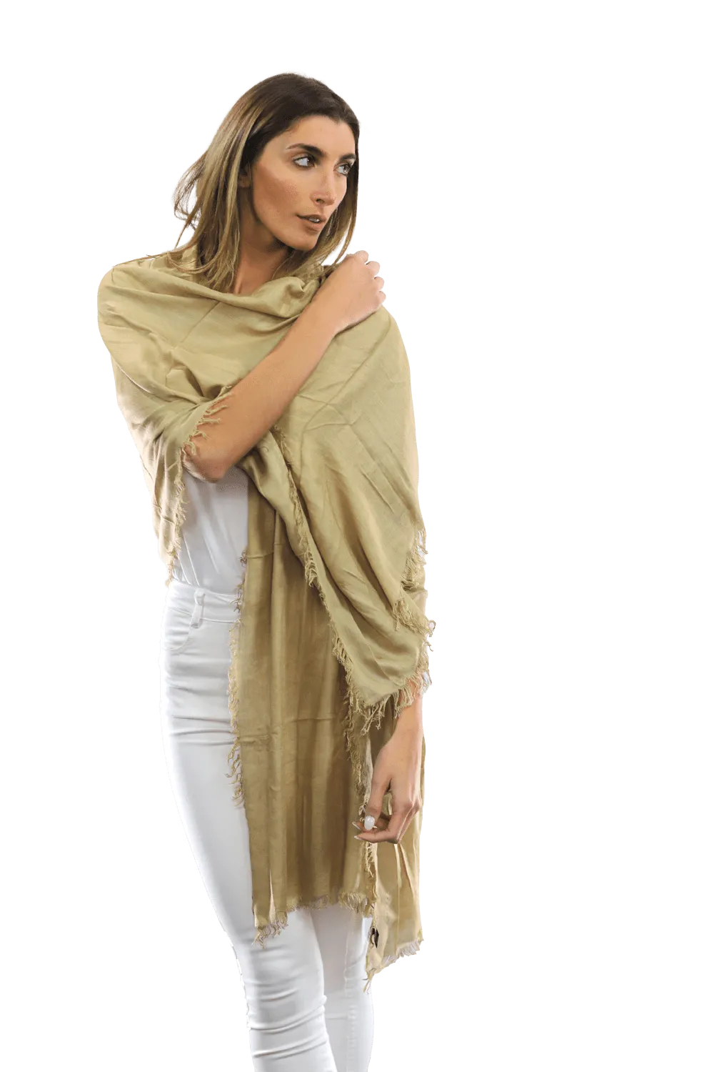 Fringe Pashmina - Khaki