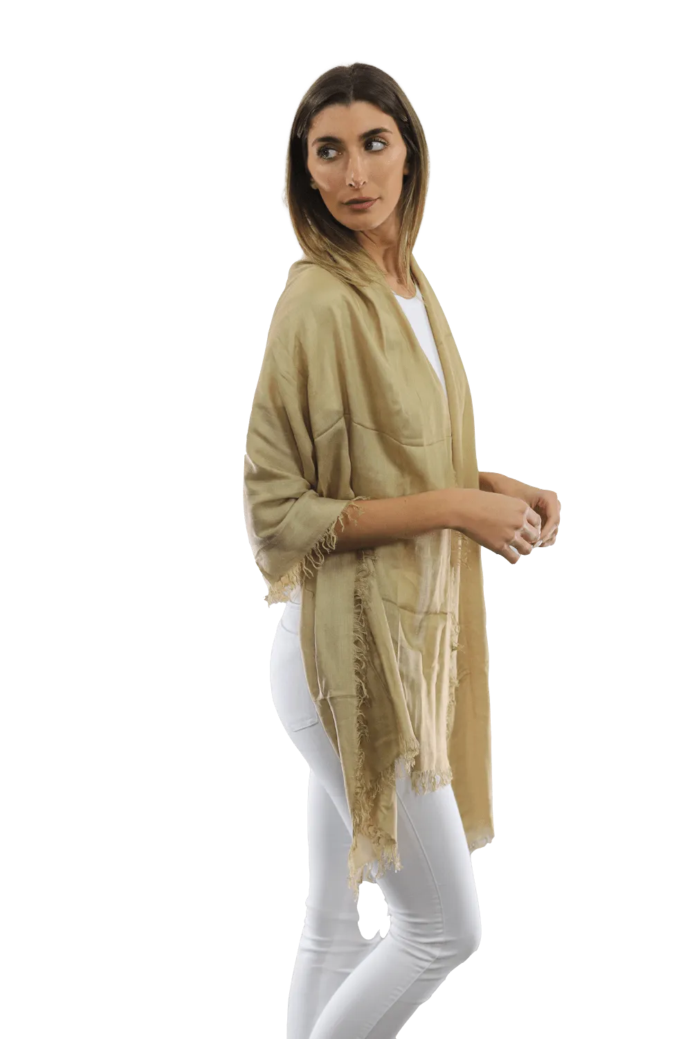 Fringe Pashmina - Khaki