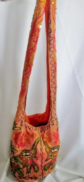 Funky Embroidered Festival Crossbody Ethnic Bag Vegan Indie Purse Hippie Elephant Sling ORANGE