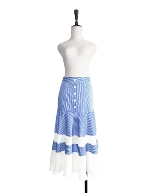 Further Sale! Blue Stripe Geometric Lace Ruffle Midi Skirt