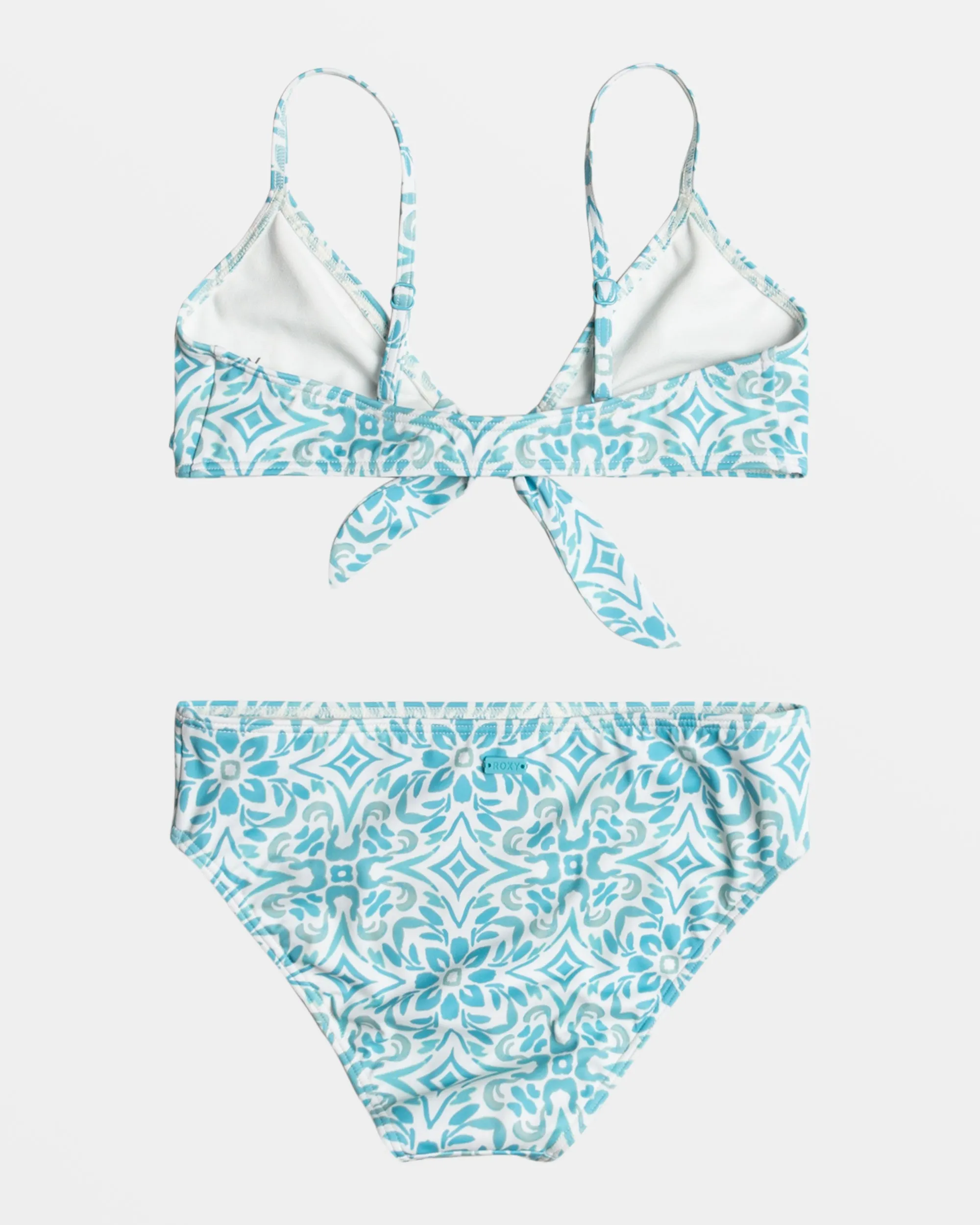 Girls 4-16 Fresco Tile Knotted Triangle Bikini Set - Cloud Dancer Fresco Tile