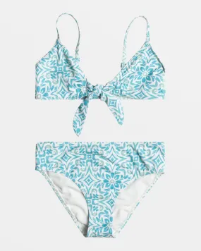 Girls 4-16 Fresco Tile Knotted Triangle Bikini Set - Cloud Dancer Fresco Tile