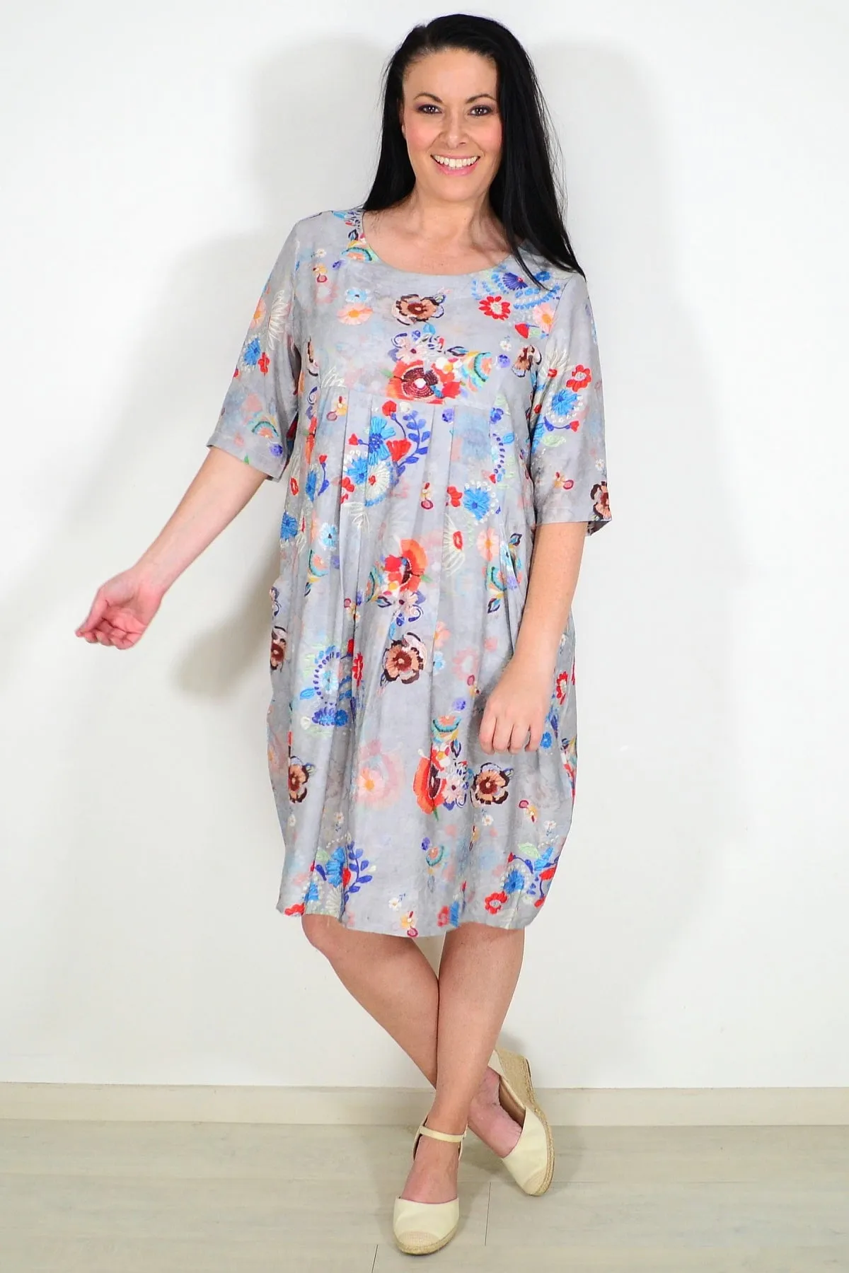 Grey Floral Print Tunic Dress