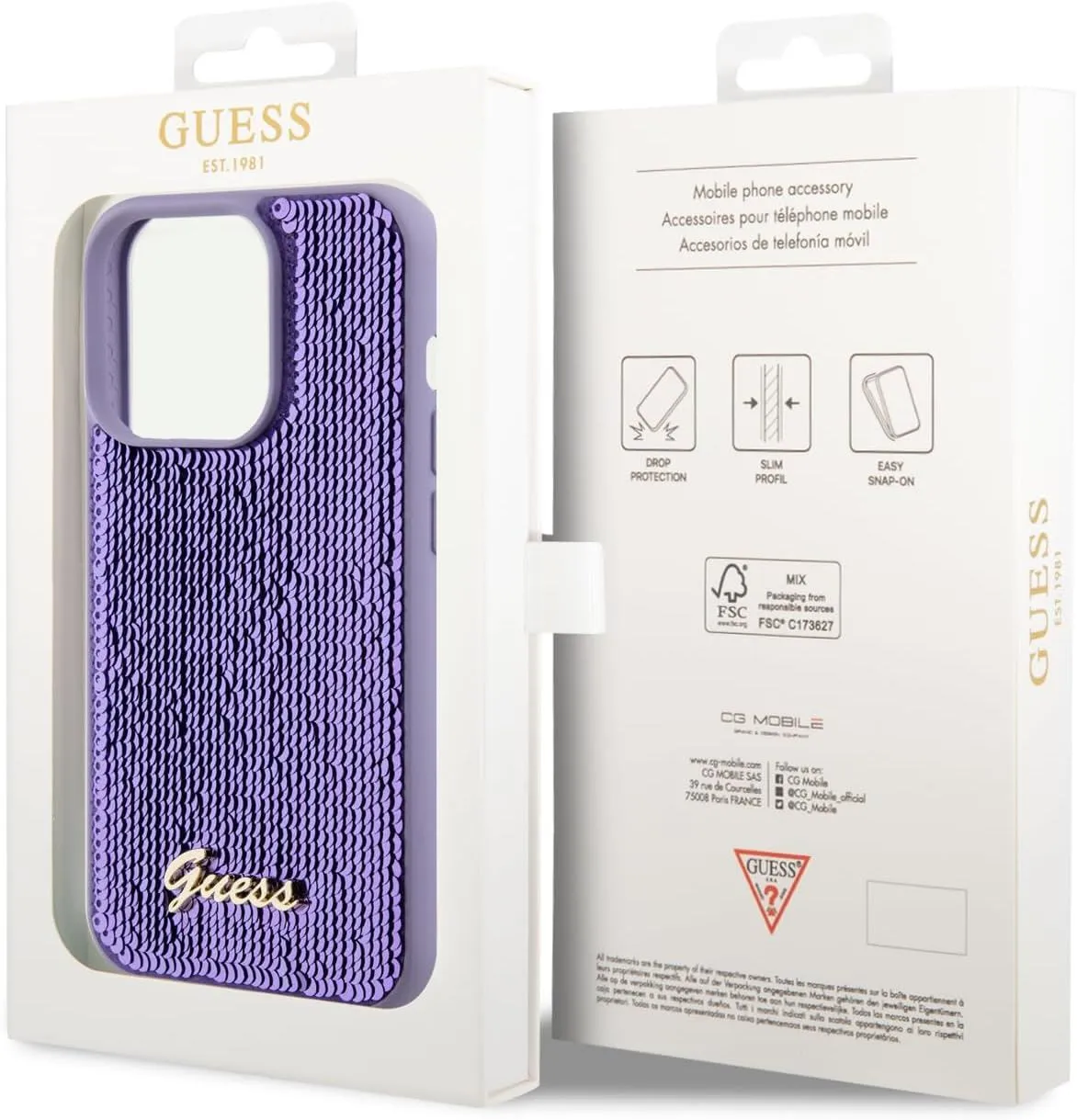 Guess Sequin Script Metal Hard Case for iphone 15 Pro Max 6.7" Purple - GUHCP15XPSFDGSU