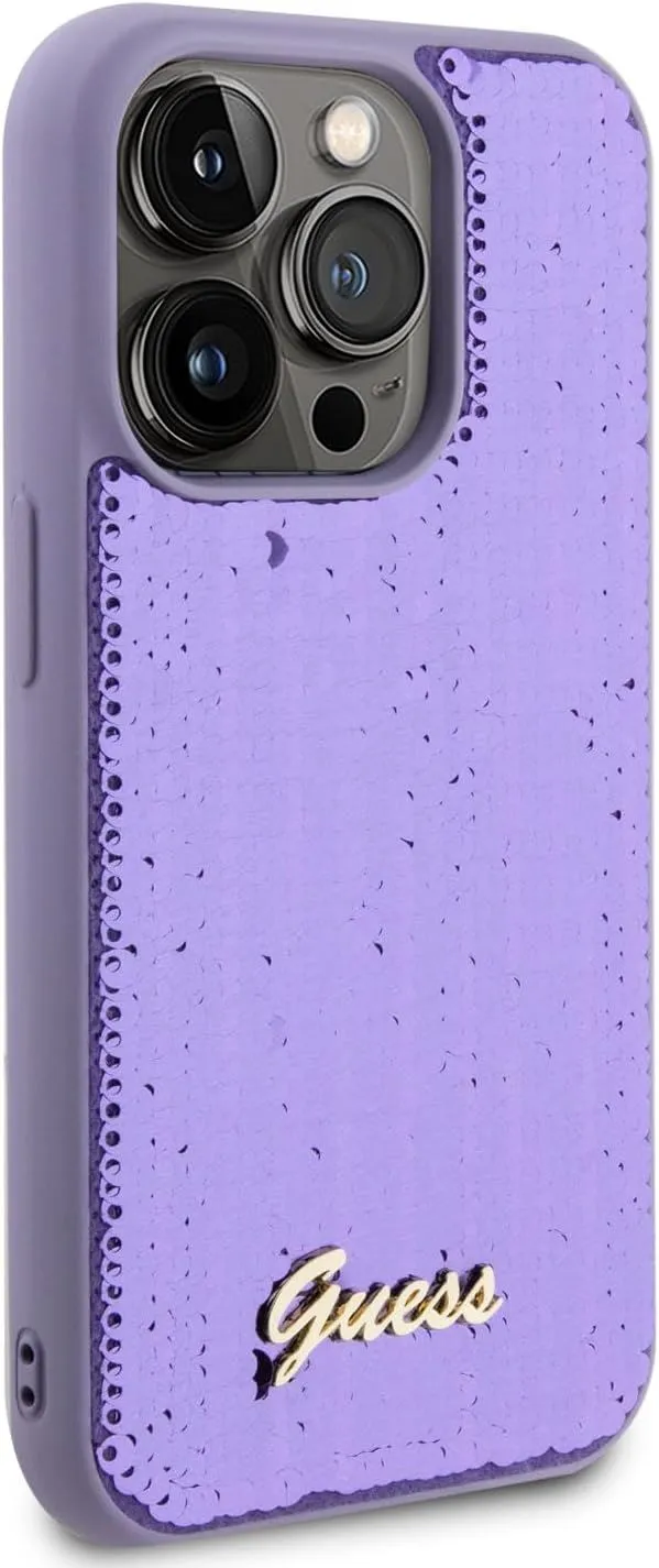 Guess Sequin Script Metal Hard Case for iphone 15 Pro Max 6.7" Purple - GUHCP15XPSFDGSU