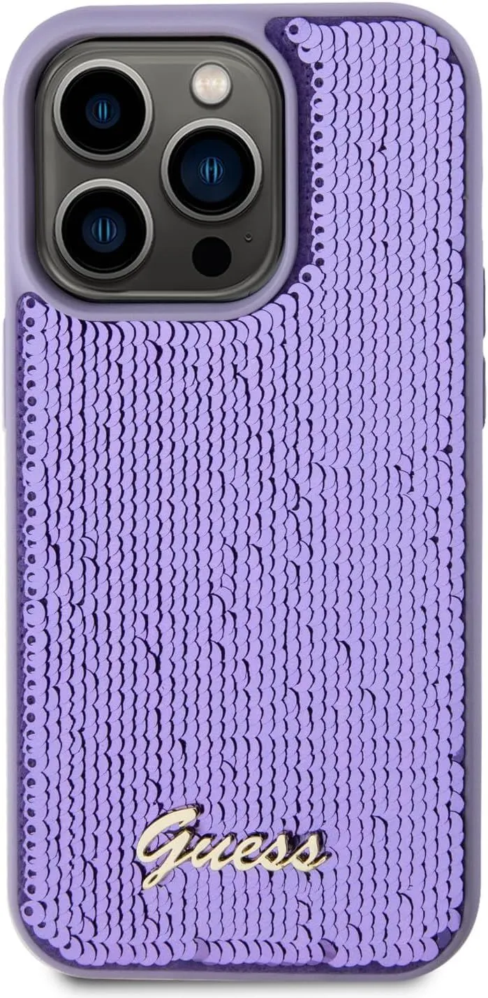 Guess Sequin Script Metal Hard Case for iphone 15 Pro Max 6.7" Purple - GUHCP15XPSFDGSU