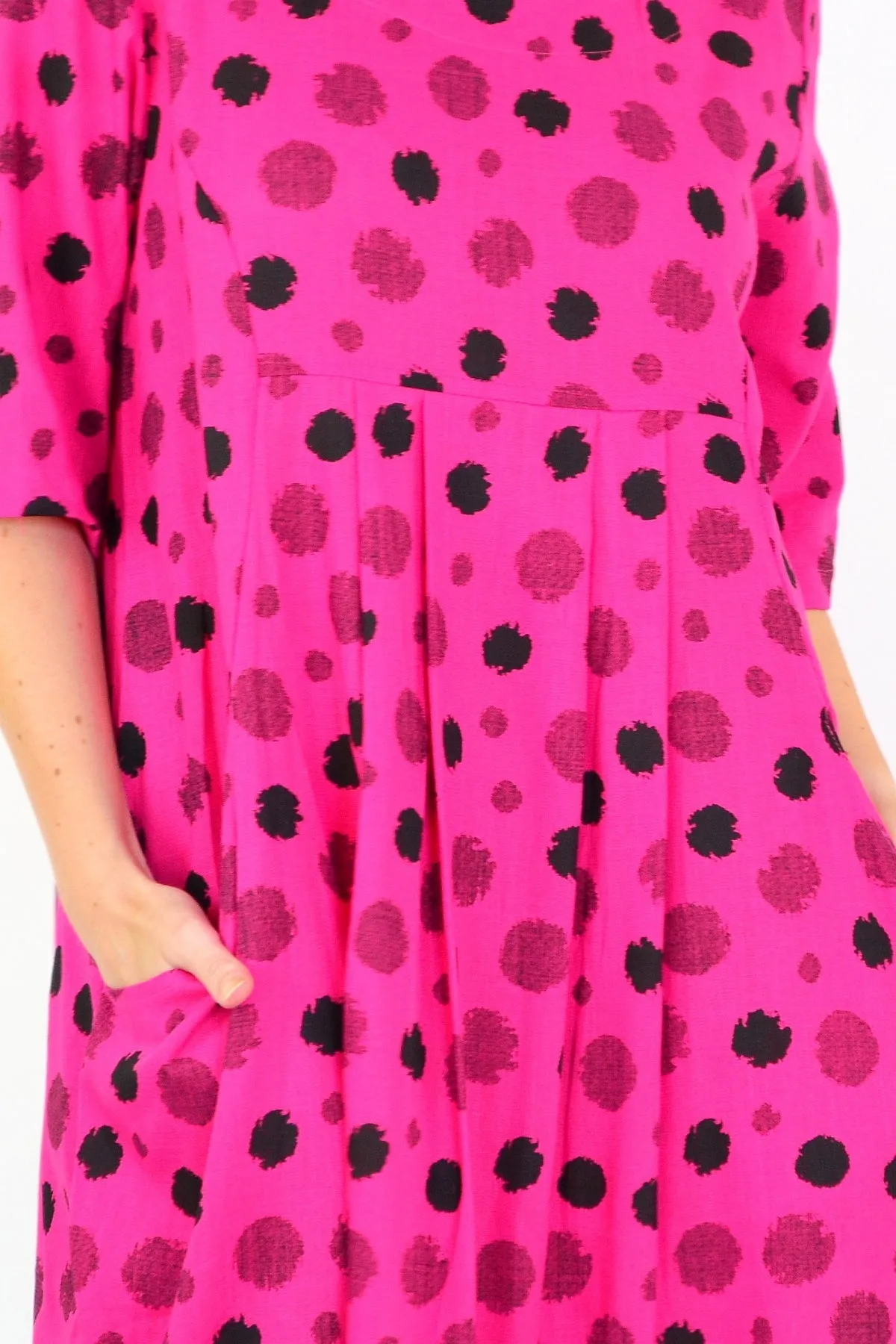 Hot Pink Dots Linen Blend Tunic Dress