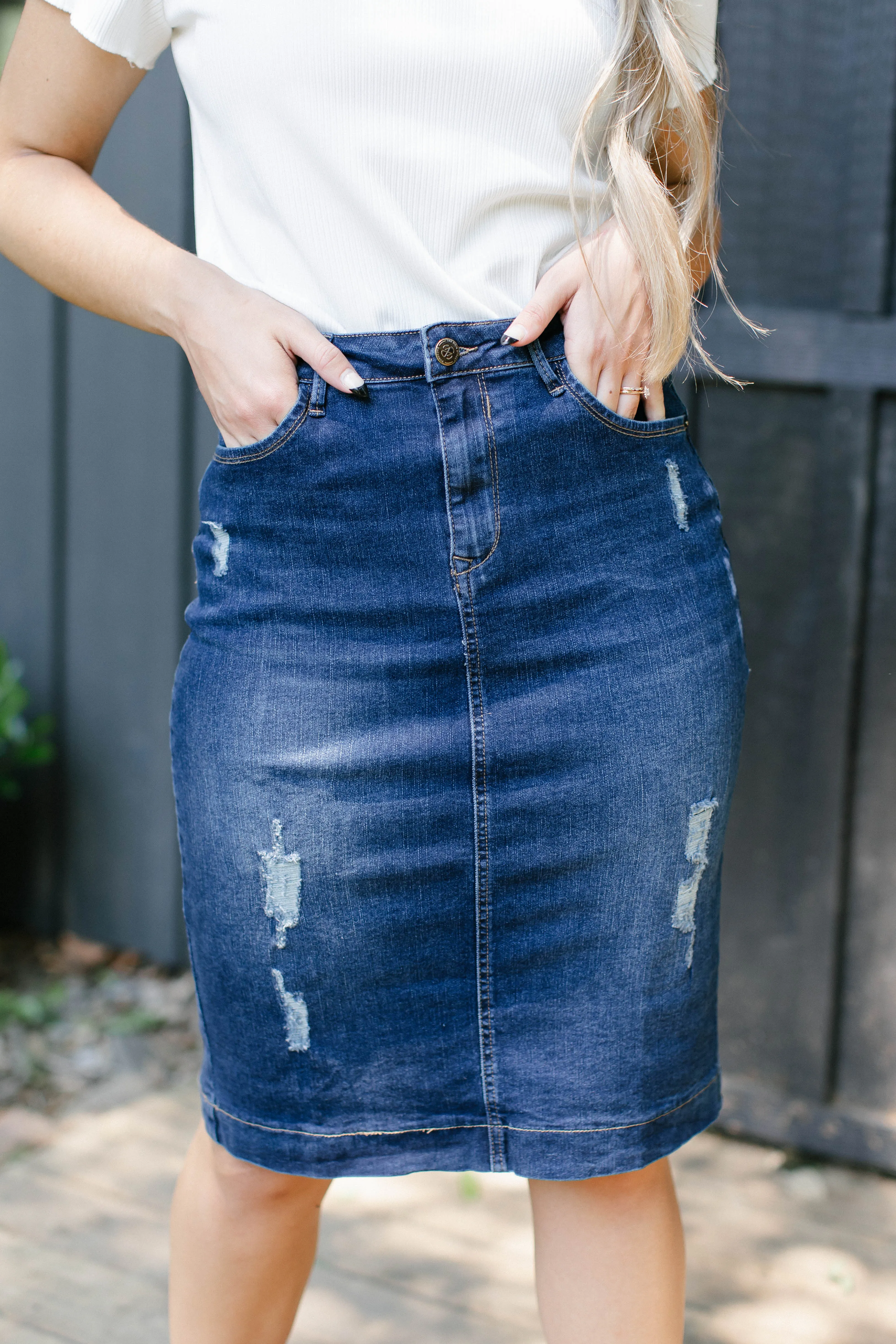 'Indie' Distressed Denim Skirt