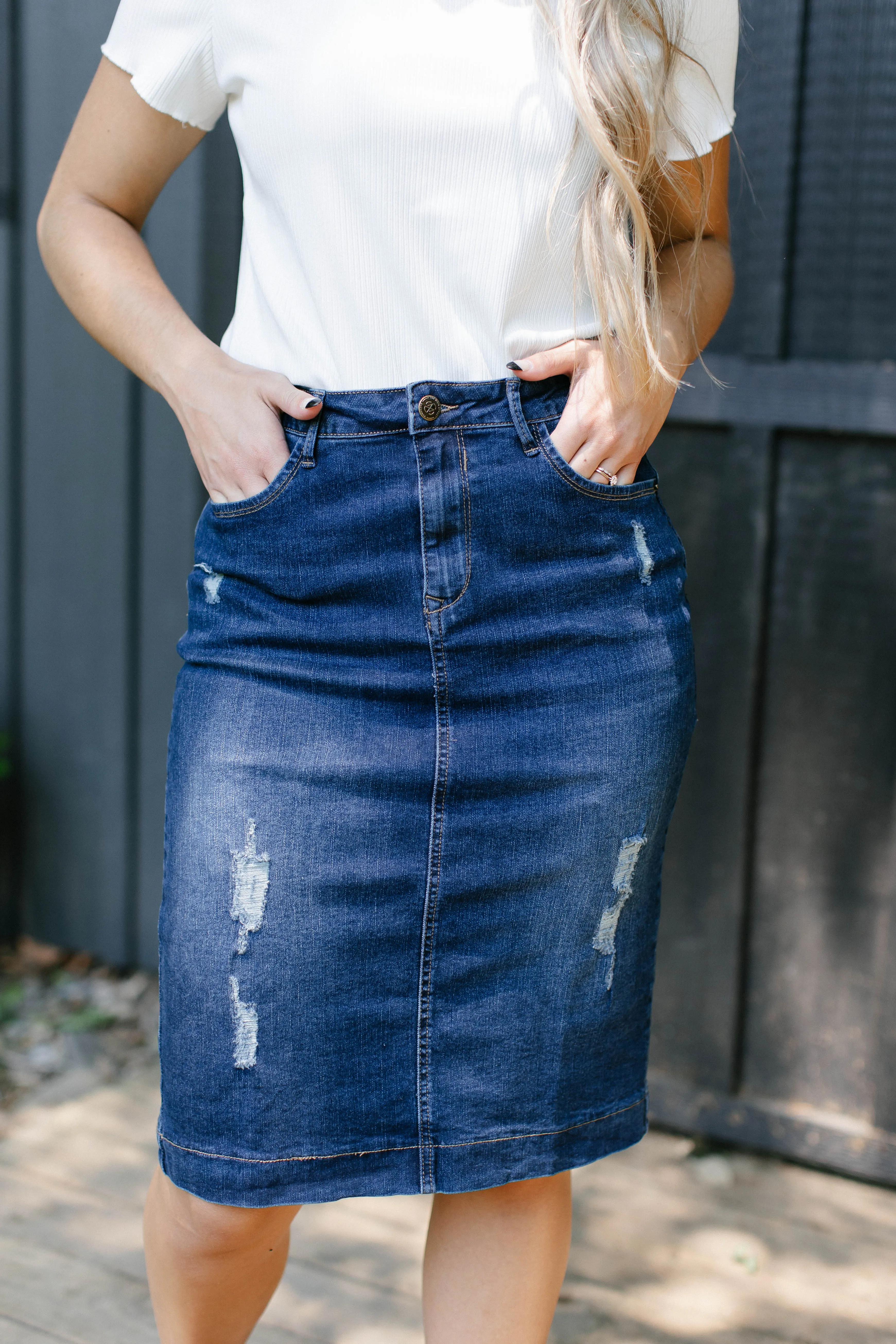 'Indie' Distressed Denim Skirt