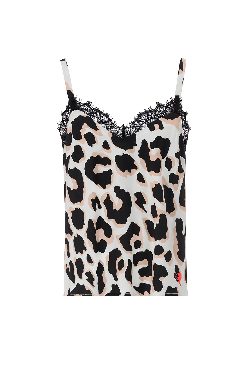 Ivory with Neutral and Black Mega Shadow Leopard Lace Trim Cami Top