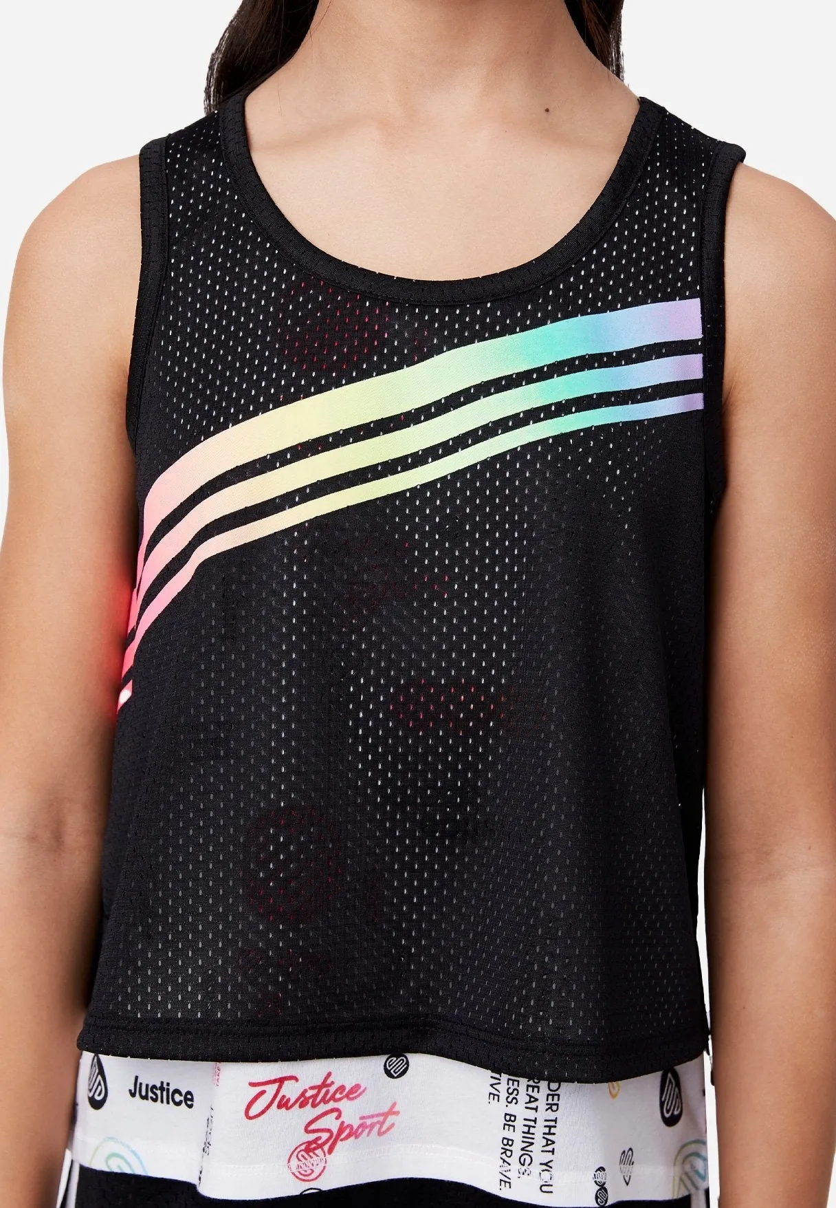 J Sport Patterned Mesh Layered Tank