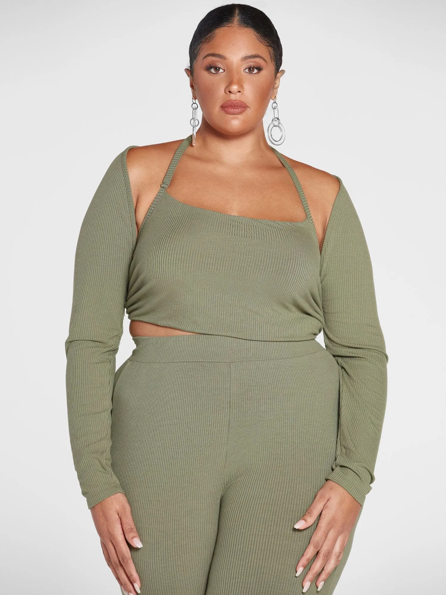 Jade Ribbed Knit Shrug and Tank Top Set