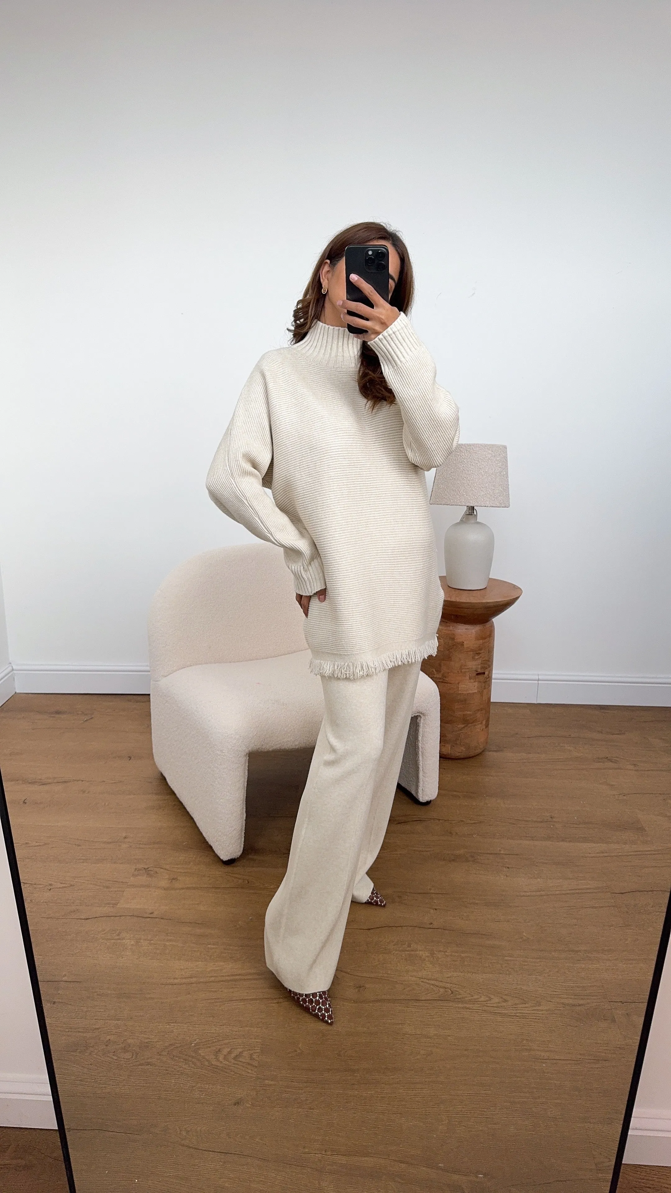 Jiya high neck Knit Coord in cream