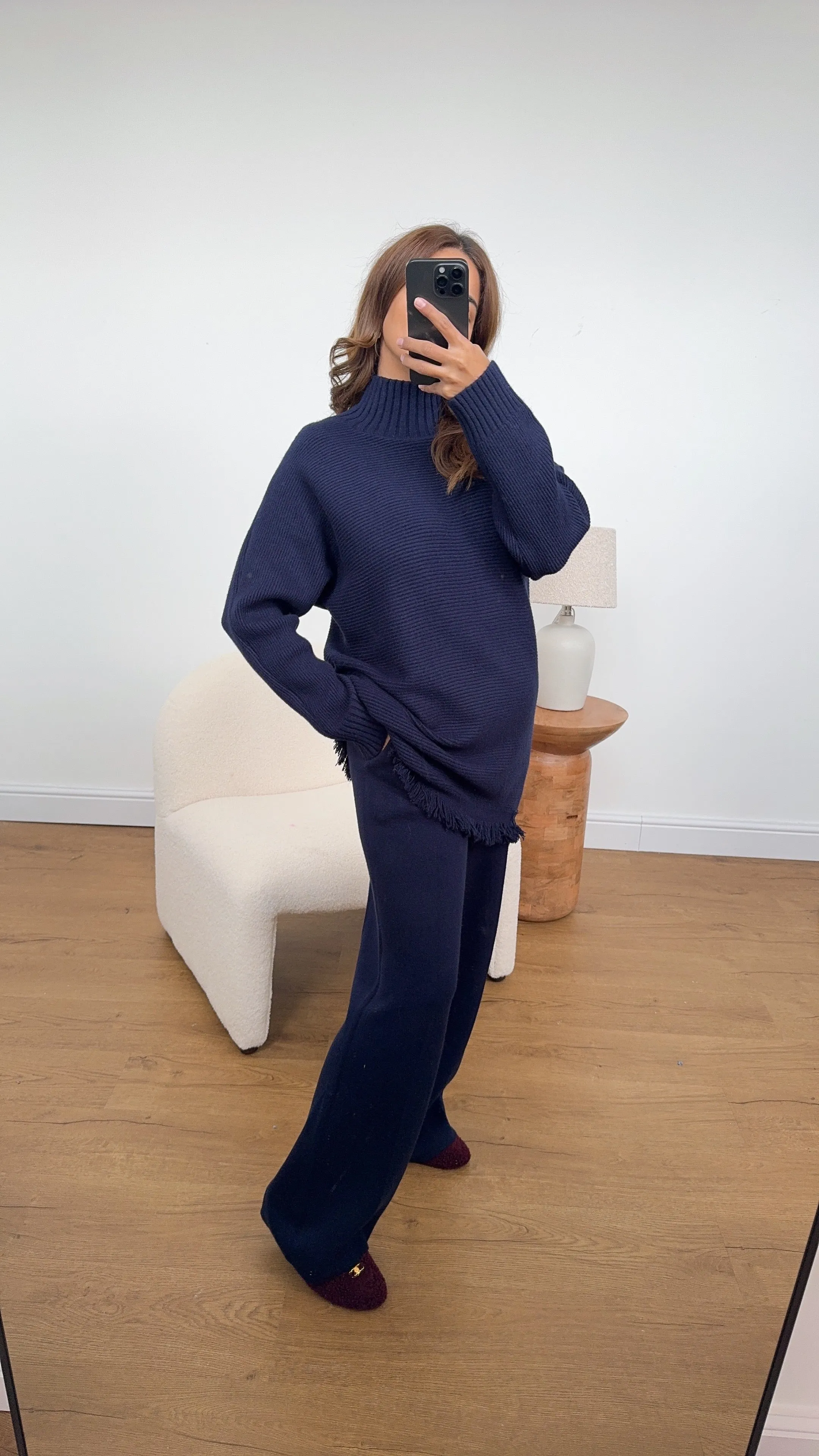 Jiya high neck Knit Coord in navy