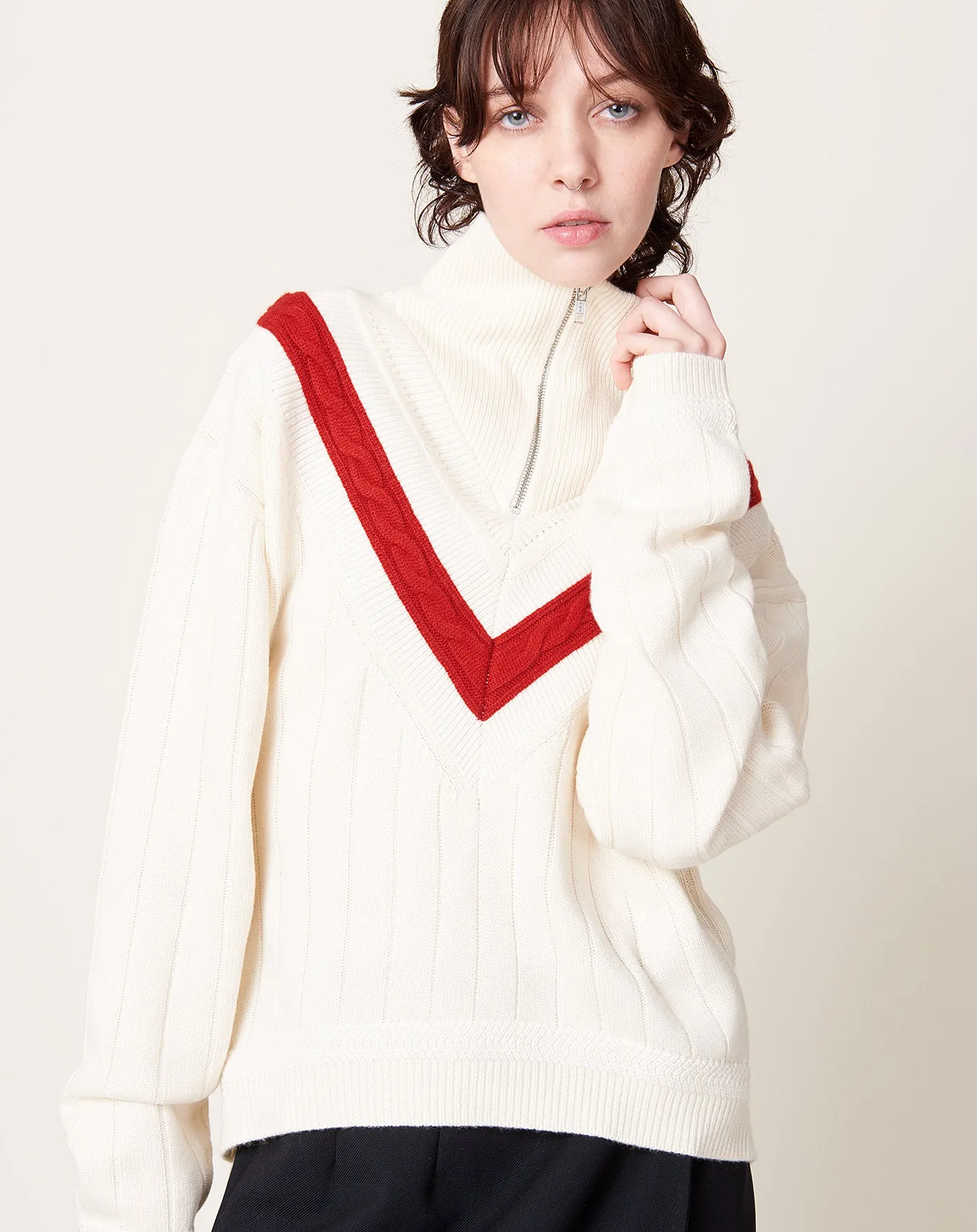 Josie Layered Sweater in Ivory & Red