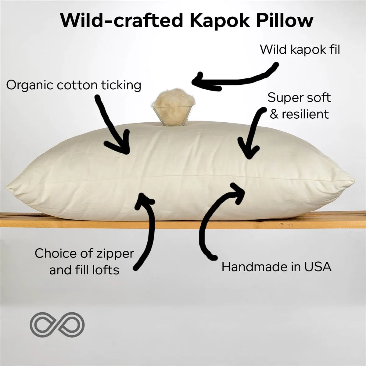 KEA LANI Vegan 100% Wild Kapok Bed Pillow (Handmade in USA)