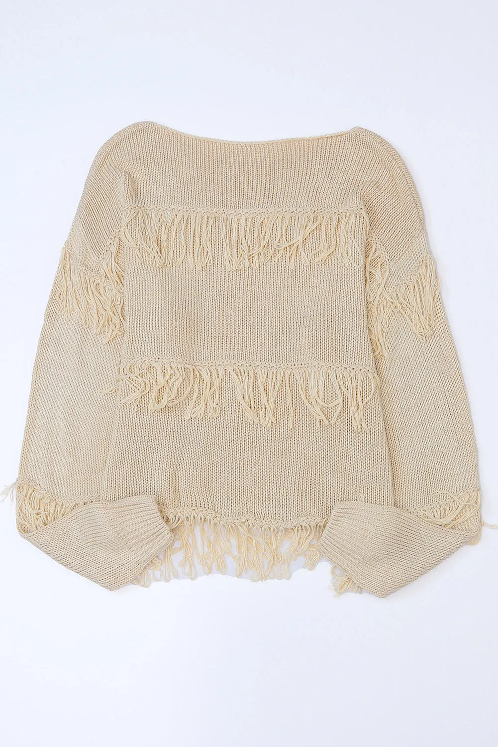 Khaki Boho Tasseled Knitted Sweater