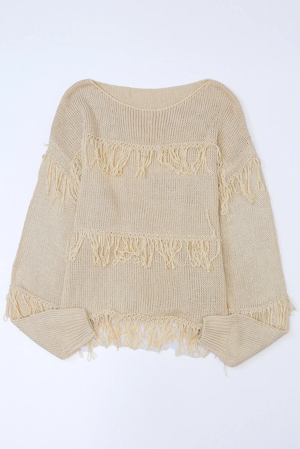 Khaki Boho Tasseled Knitted Sweater