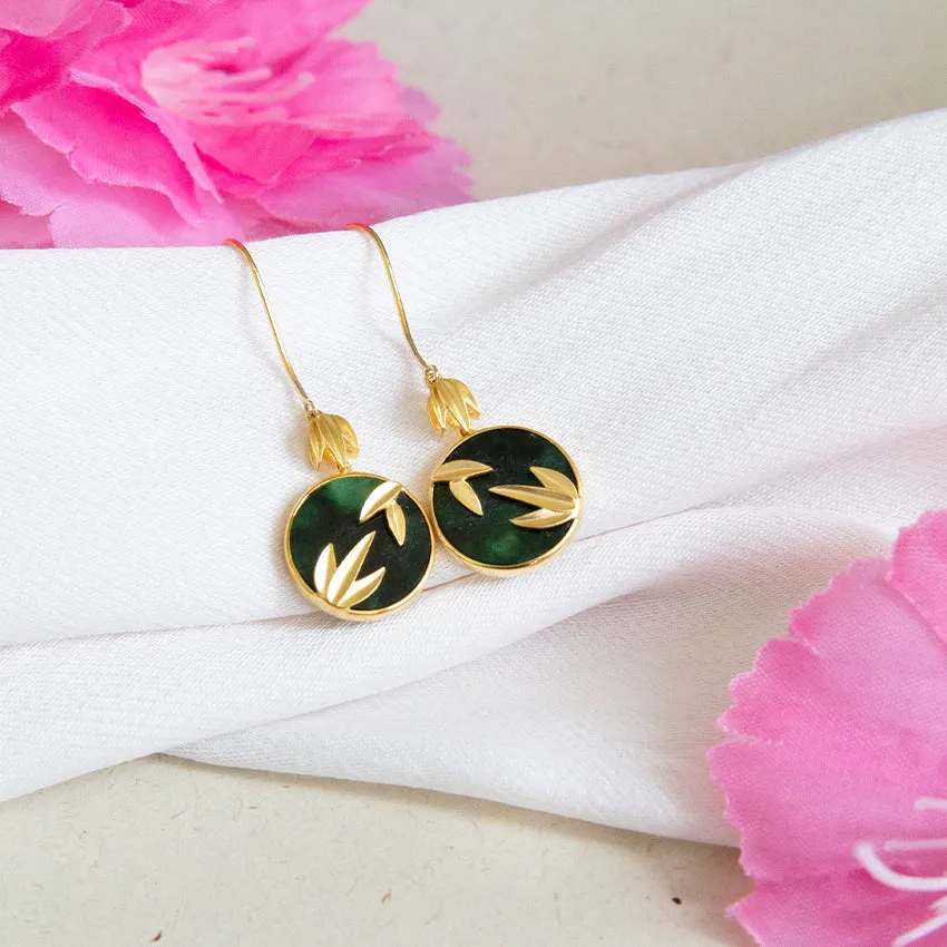 Leaf Motif Hanging 18k Gold Earrings