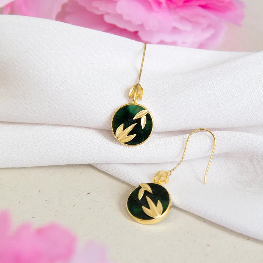 Leaf Motif Hanging 18k Gold Earrings