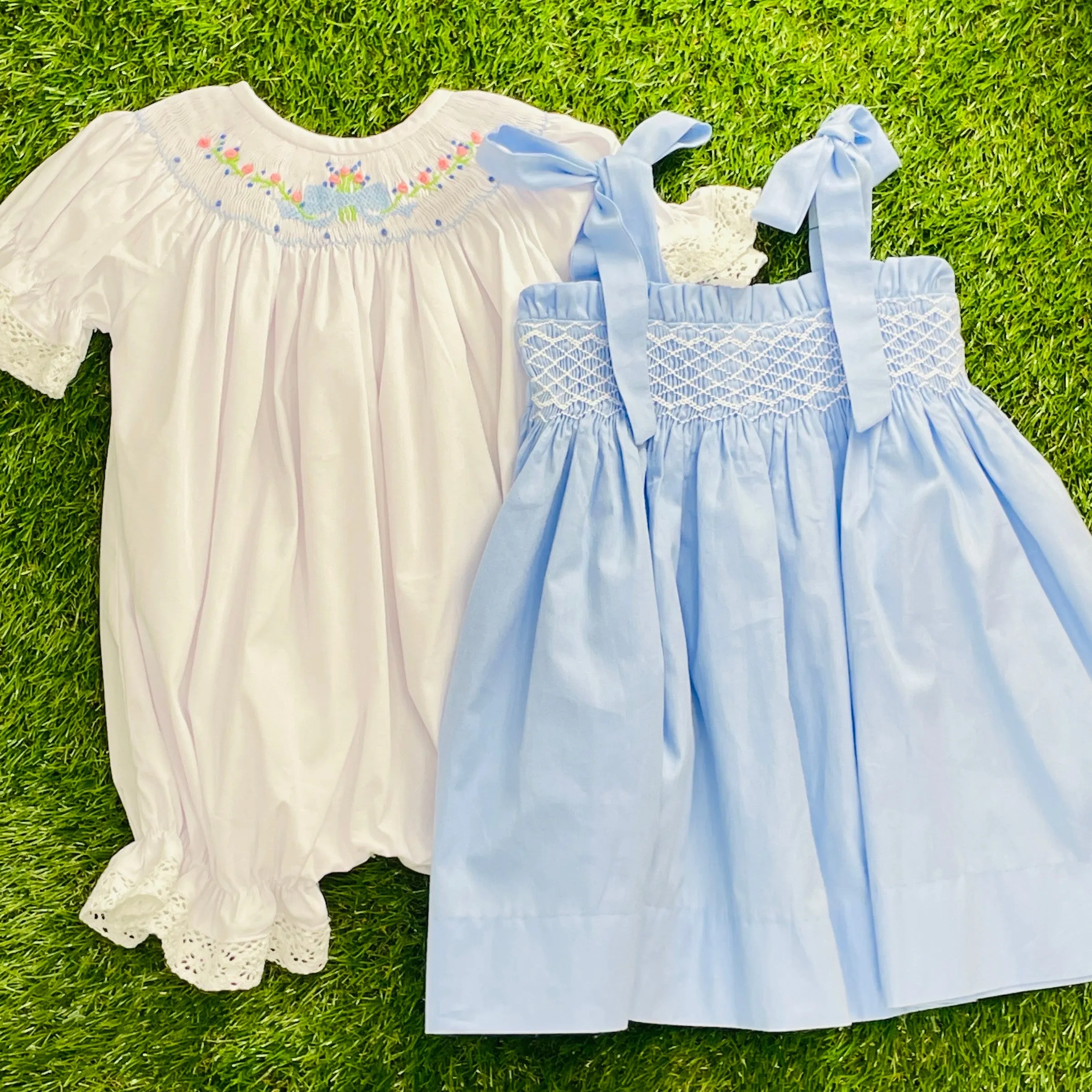 Lille Heirloom Smocked Romper with Lace