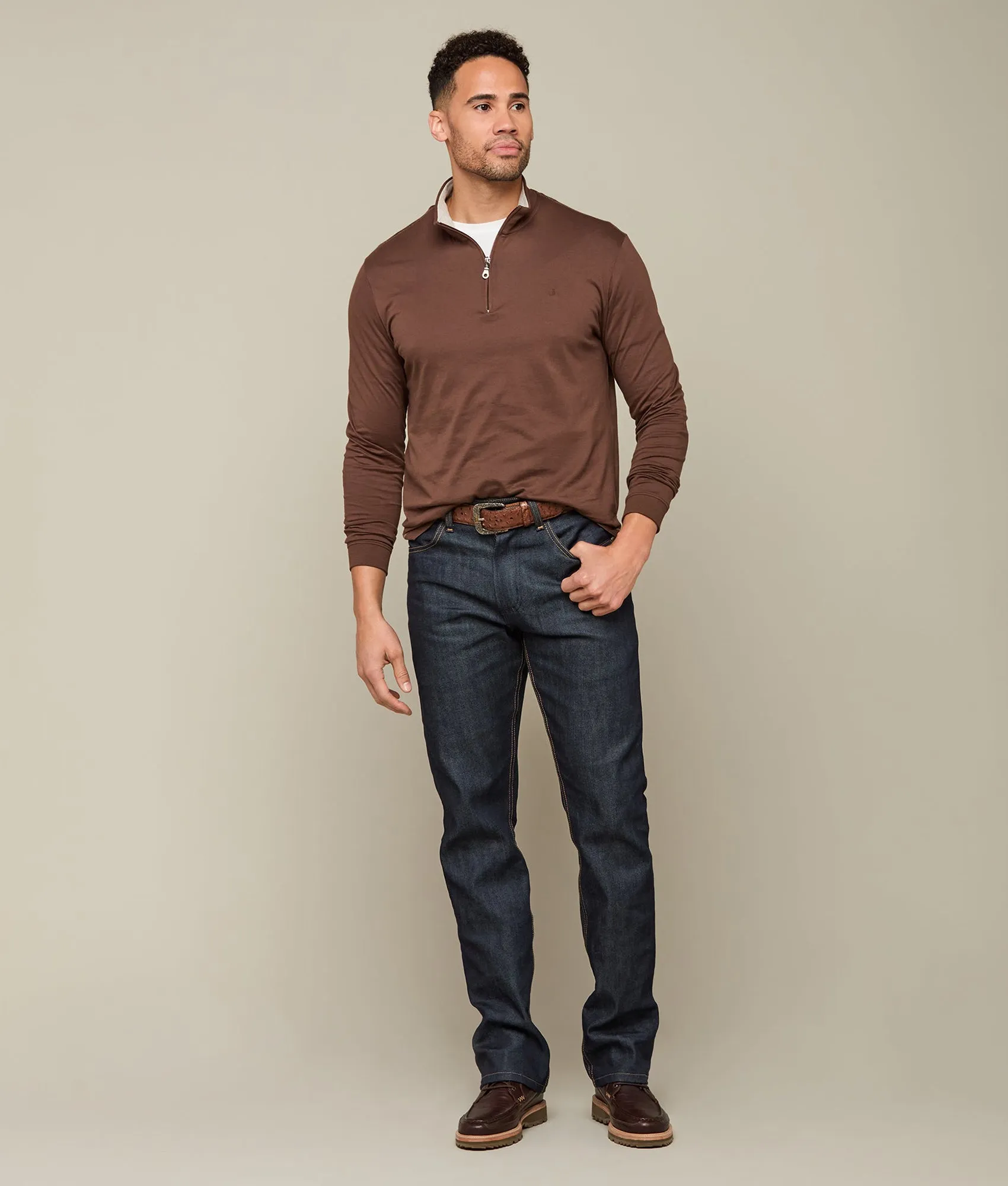 Lucchese Pima Cotton Quarter Zip :: Brown