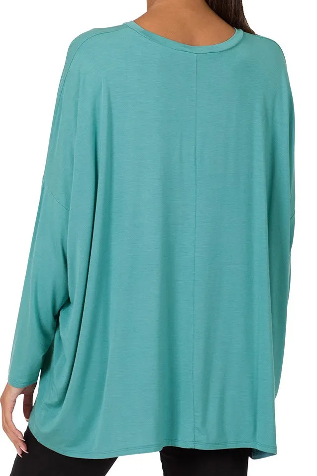 Luxe Round Neck Basic Long Sleeve Top- Teal