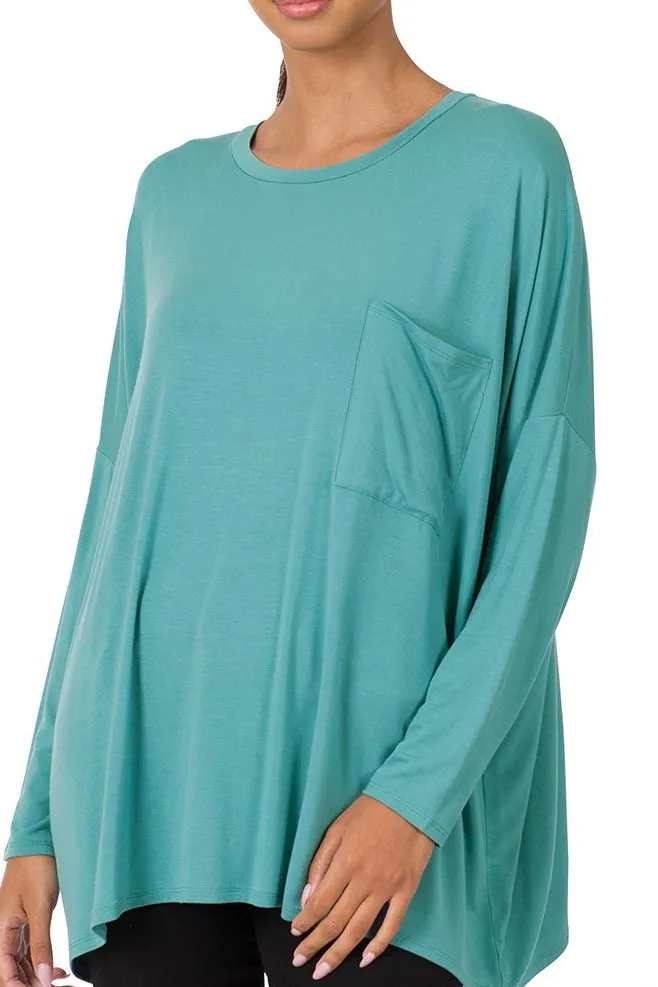 Luxe Round Neck Basic Long Sleeve Top- Teal