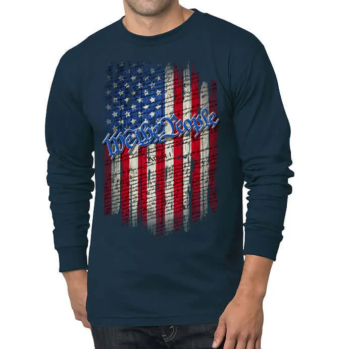 Made In USA We The People Vertical Flag Long Sleeve Tee