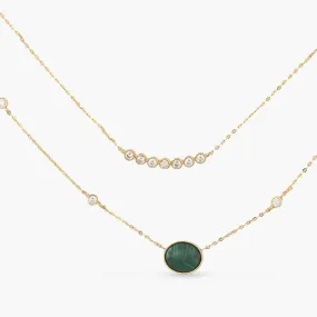 Malachite Two-Layer Statement Round Charm Silver Necklace