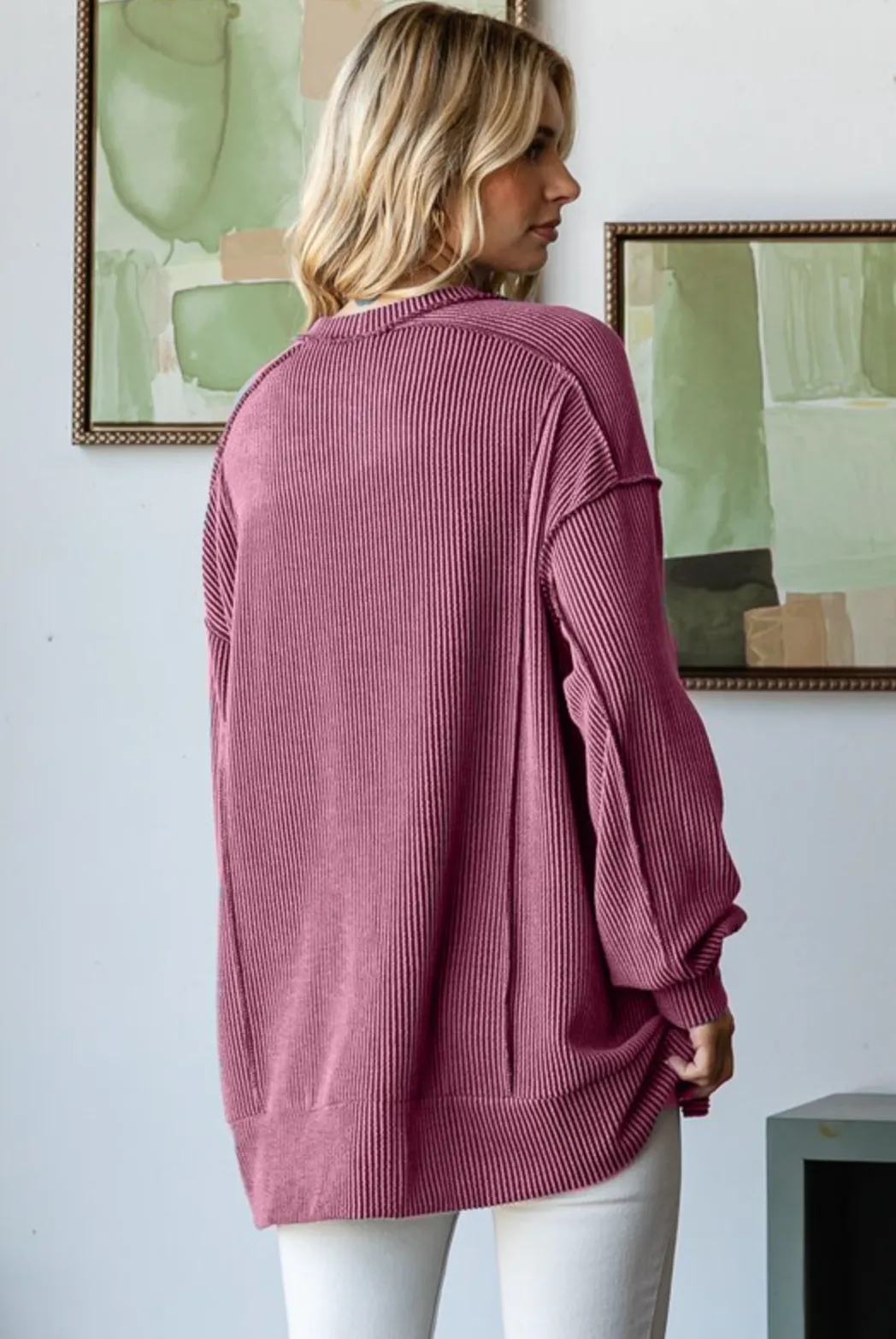 Marsala Ribbed Seam Detail Top