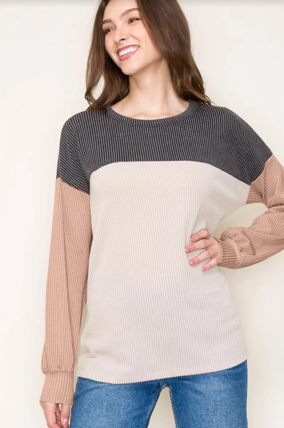 Mauve Sleeve Colorblock Top