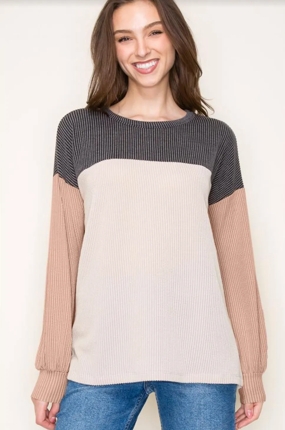 Mauve Sleeve Colorblock Top