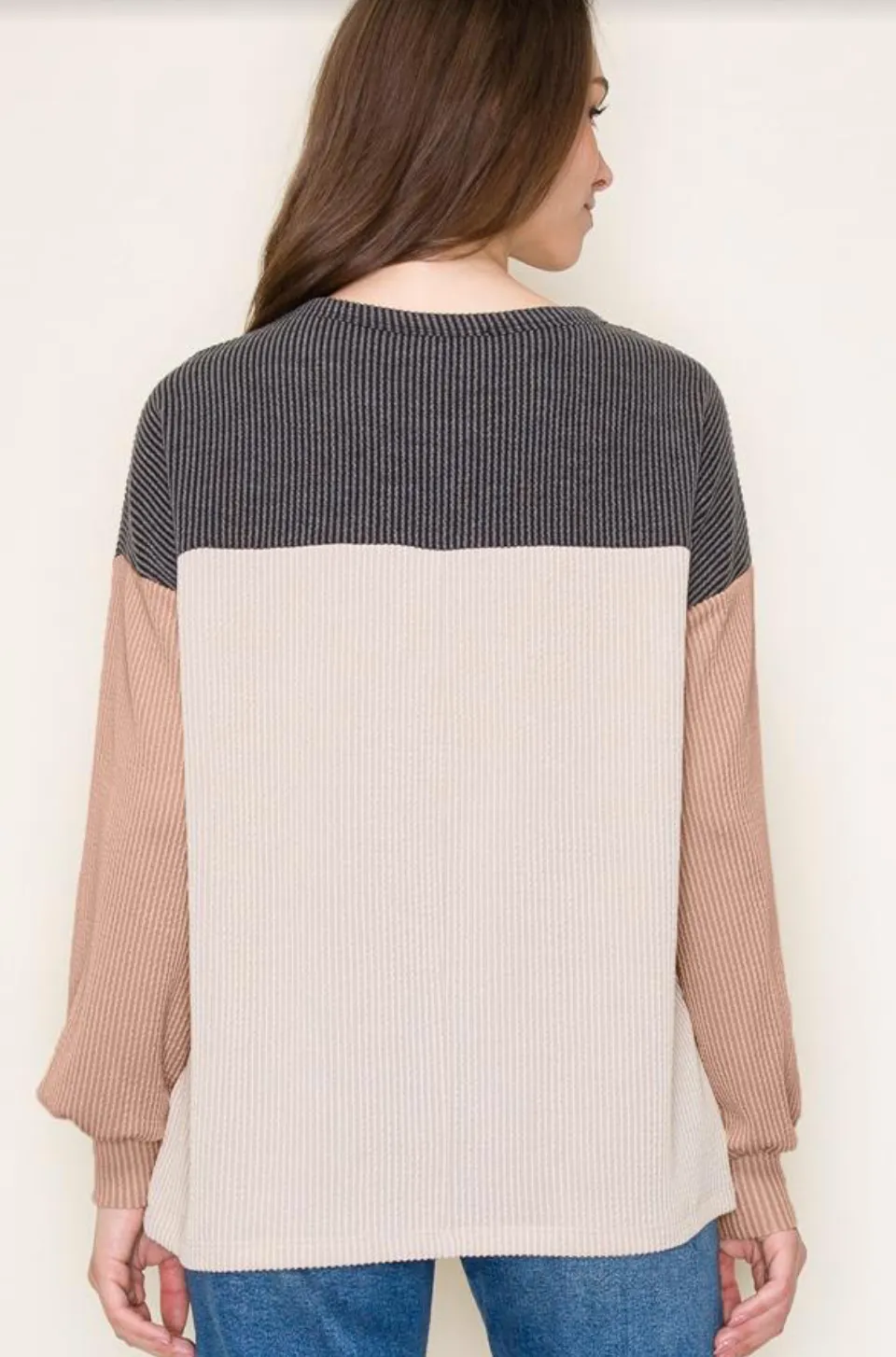 Mauve Sleeve Colorblock Top