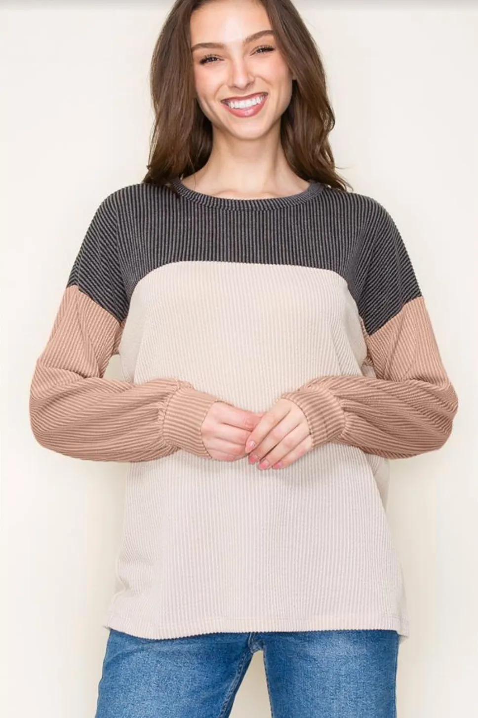 Mauve Sleeve Colorblock Top