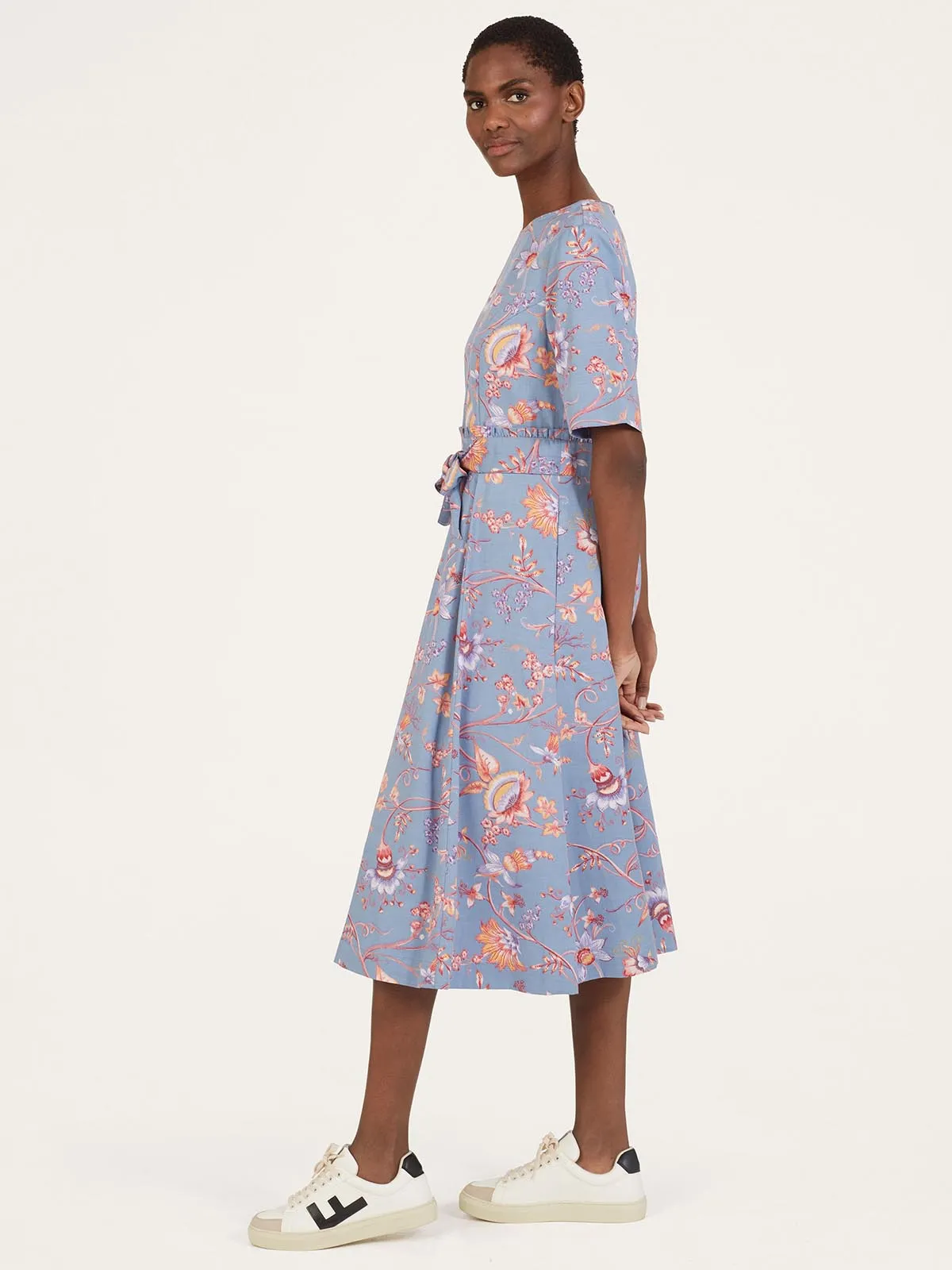 Meadow Tencel™ Floral Tie Waist Dress - Denim Blue