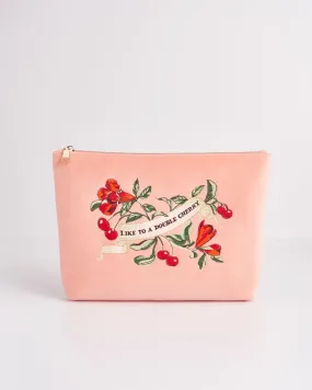 Midsummer Dream Cherry Embroidered Peach Velvet Pouch