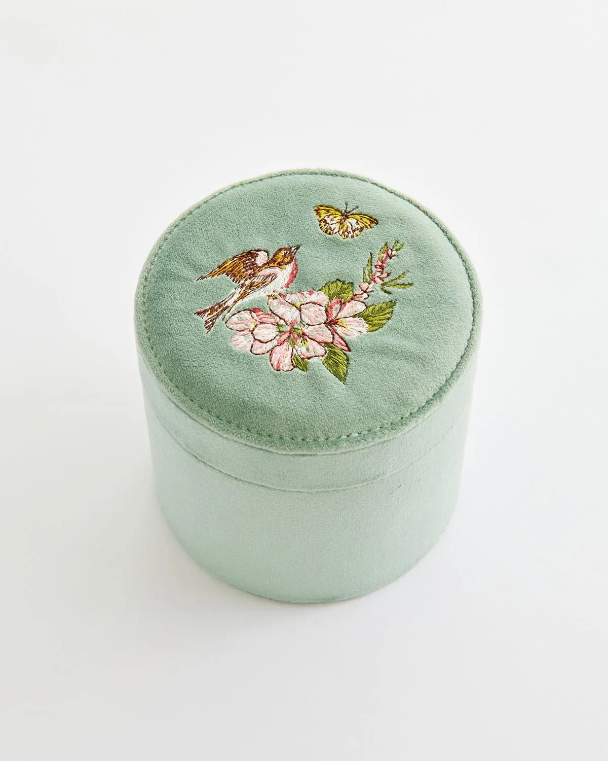 Morning Song Bird Embroidered Round Jewellery Box